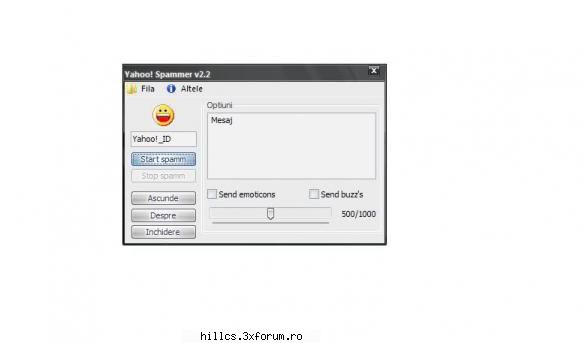 acest program da ca nebunu mesaje pe yahoo sa va convingeti singuri!!!    :zzz:  ;) 

download :